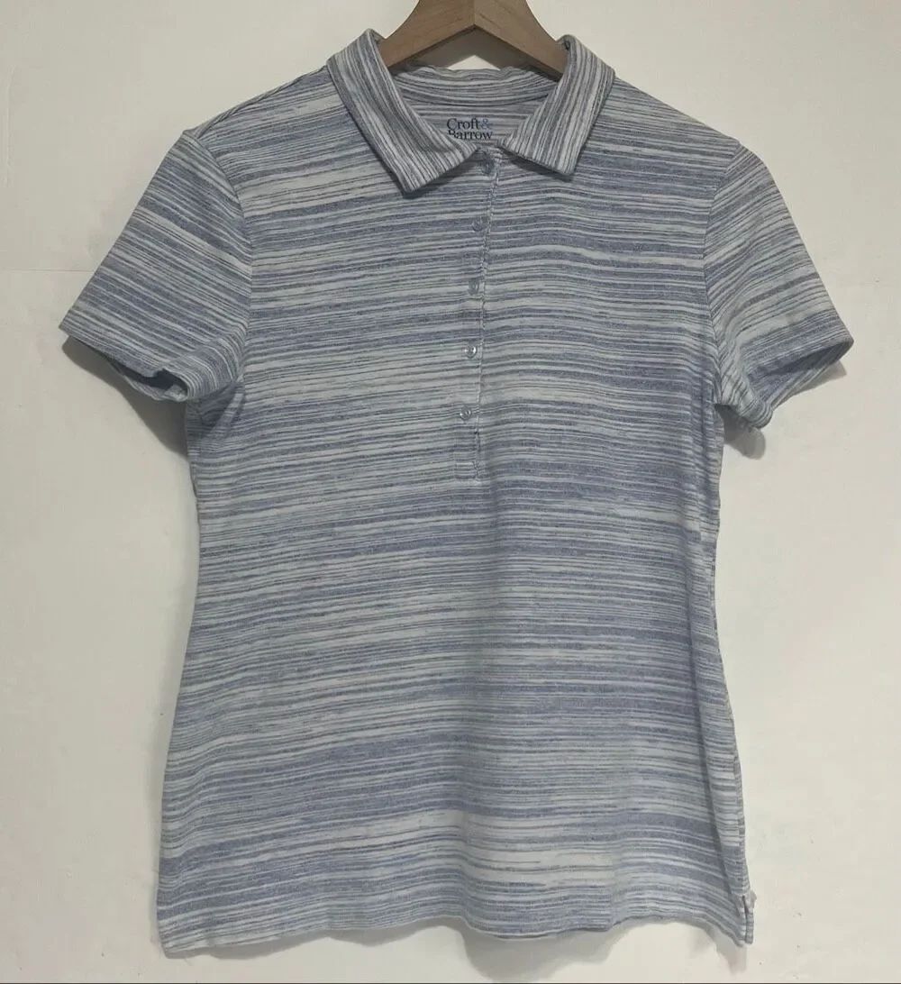 Croft & Barrow Blue And White Polo Size S